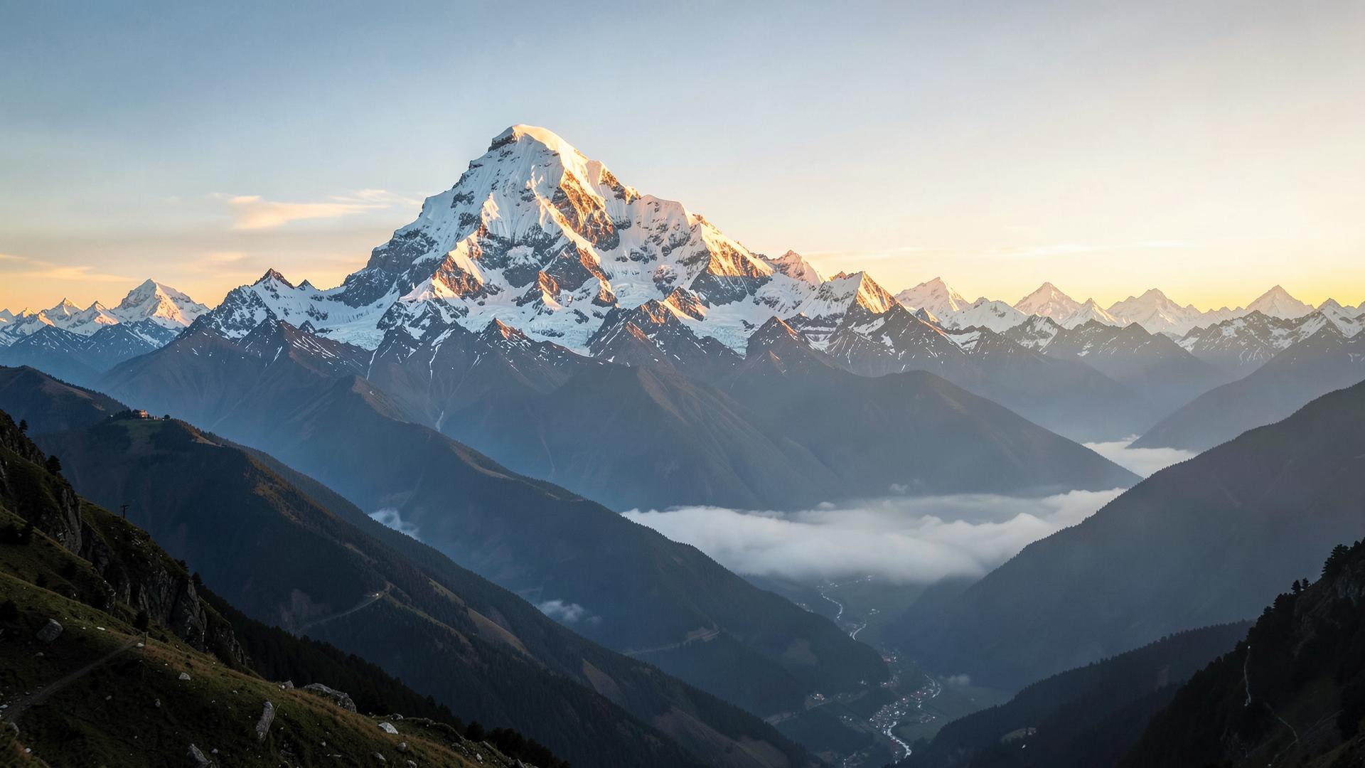 Sunrise on the Himalayan mountain range in Nepal
